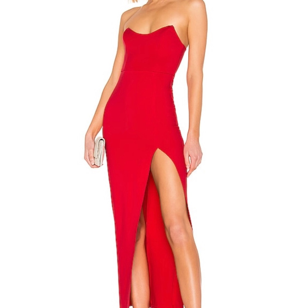 Elegant Red Strapless Dress from Revolve